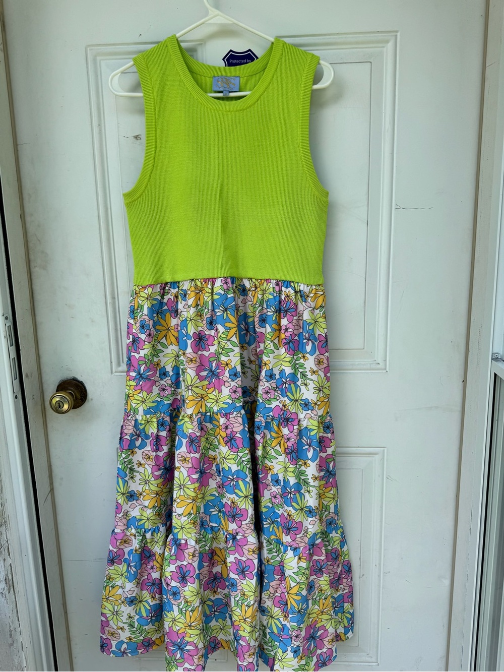 Lime Green Knit Top Floral Tiered Women’s Dress